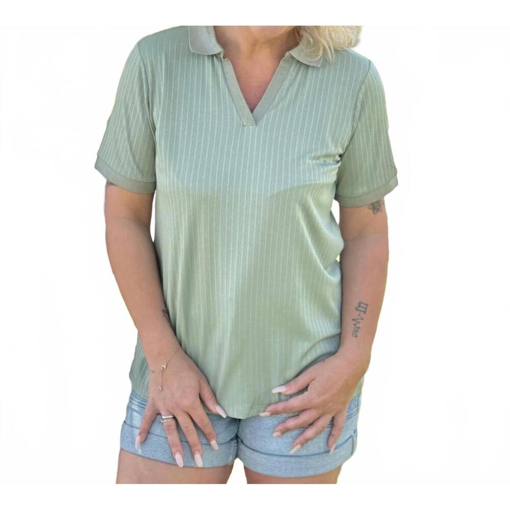 NEW SOUTHERN GRACE jennifer collared top in sage green